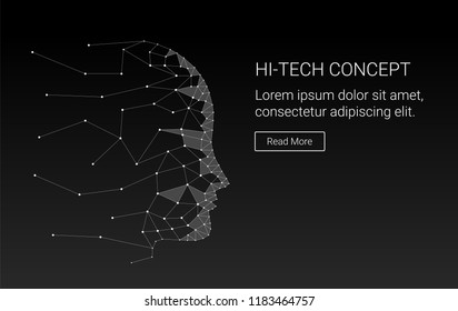 Abstract artificial intelligence graphic design. Virtual concept of technology with human face.