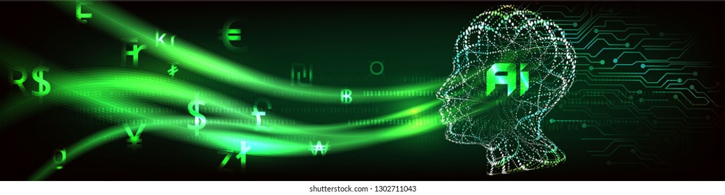 Abstract Artificial intelligence, great concepts for money transfer,currency, or stock exchange. Futuristic user analyzes infographics, online trading and e-commerce.