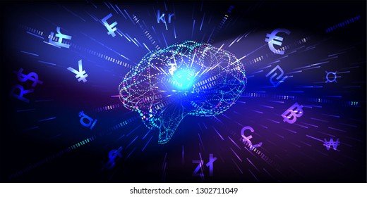 Abstract Artificial intelligence, great concepts for money transfer,currency, or stock exchange. Futuristic user analyzes infographics, online trading and e-commerce.