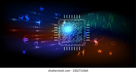 Abstract Artificial intelligence, great concepts for money transfer,currency, or stock exchange. Futuristic user analyzes infographics, online trading and e-commerce.