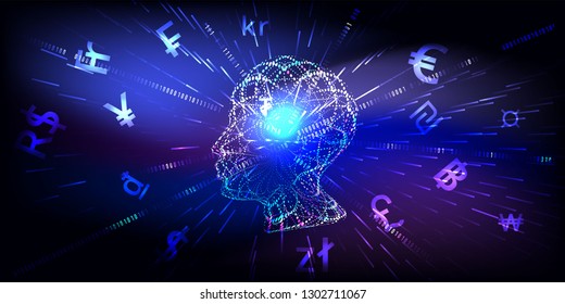 Abstract Artificial intelligence, great concepts for money transfer,currency, or stock exchange. Futuristic user analyzes infographics, online trading and e-commerce.