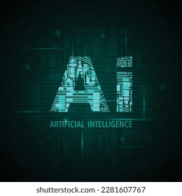 Abstract artificial intelligence  letters with green electric circuit  and computer microchip elements