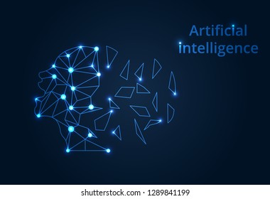 Abstract Artificial intelligence. Lines connected to thinkers, symbolizing the meaning of artificial intelligence. Technology web background. Virtual concept