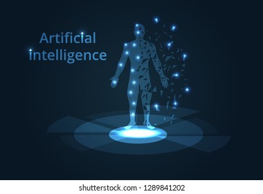 Abstract Artificial intelligence. Lines connected to thinkers, symbolizing the meaning of artificial intelligence. Technology web background. Virtual concept
