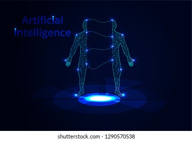 Abstract Artificial intelligence. Lines connected to thinkers, symbolizing the meaning of artificial intelligence. Technology web background. Virtual concept