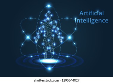 Abstract Artificial intelligence. Lines connected to thinkers, symbolizing the meaning of artificial intelligence. Technology web background. Virtual concept