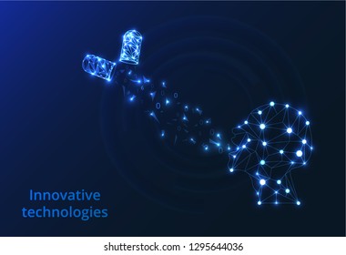 Abstract Artificial intelligence. Lines connected to thinkers, symbolizing the meaning of artificial intelligence. Technology web background. Virtual concept