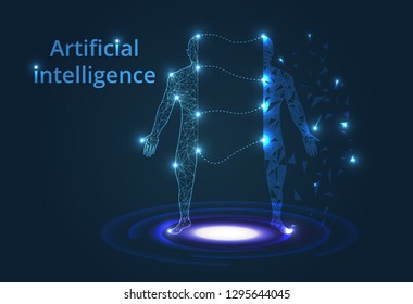 Abstract Artificial intelligence. Lines connected to thinkers, symbolizing the meaning of artificial intelligence. Technology web background. Virtual concept
