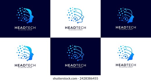 Abstract artificial intelligence logo design collection. Technology head human logo inspiration