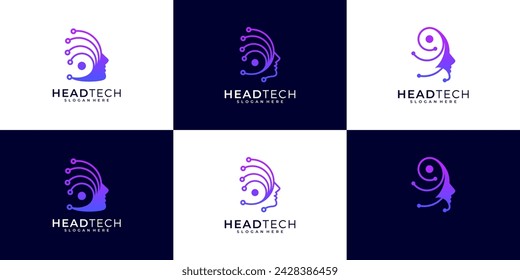 Abstract artificial intelligence logo design collection. Technology head human logo vector