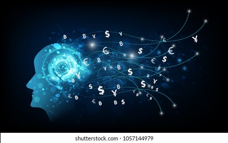  Abstract Artificial intelligence. Money transfer.Currency. Stock Exchange.Abstract Artificial intelligence. Stock vector illustration.