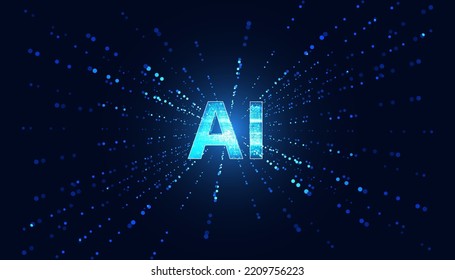 Abstract Artificial Intelligence on Atomic and Technology Background with Computer Systems dot blue.