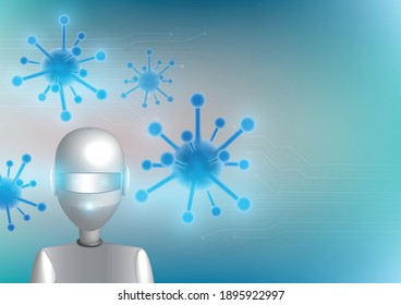 Abstract artificial intelligence robot is detecting virus that can use to present new  medical research and technology. Vector Illustration.