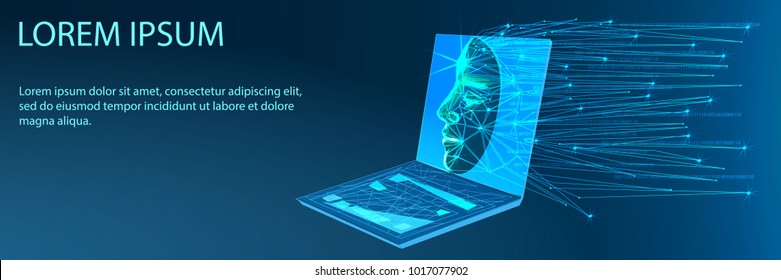 Abstract Artificial intelligence. Technology web background. Virtual concept. Banner. Low poly vector illustration of a starry sky or Cosmos. 