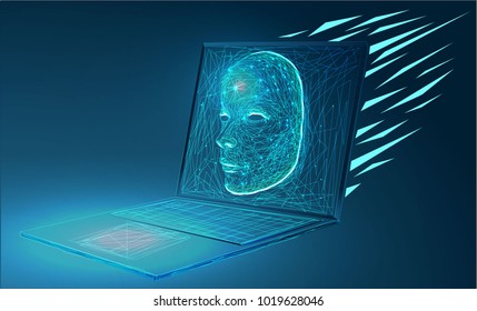 Abstract Artificial intelligence. Technology web background. Virtual concept. Banner. Low poly vector illustration of a starry sky or Cosmos. 