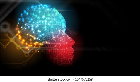 Abstract Artificial intelligence with woman face. Technology web background. Virtual concept