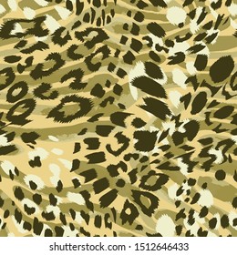Abstract artisitc seamless pattern with sophisticated camouflage texture. Animal skin leopard spots fur with zebra stripes skin background.  