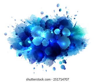 Abstract artistic background of blue paint splashes. Vector illustration
