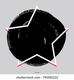 Abstract artistic background brush paint texture design. Black acrylic strokes with star vector shape. Geometry design for poster, logo and sale banner.