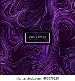 Abstract artistic background with curled iridescent pattern. Vector vintage illustration of swirly lines pattern. Marble or acrylic texture imitation. Abstract diffusion background