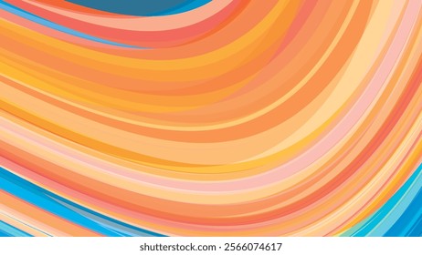 Abstract artistic background with curved yellowish orange and blue stripes. Vector graphic pattern. CMYK colors