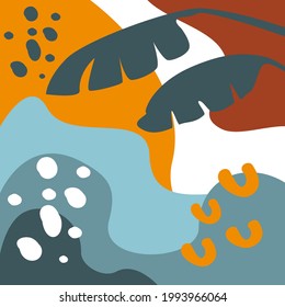 abstract artistic background with different shapes and floral foliage and plants elements in earthy color palette, vector illustration graphic