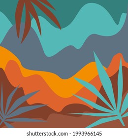 abstract artistic background with different shapes and floral foliage and plants elements, vector illustration graphic