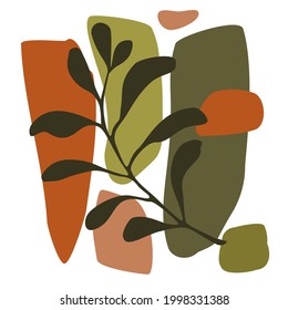 abstract artistic background with different shapes and floral foliage and plants elements in earthy color palette, vector illustration graphic