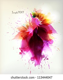 Abstract artistic Background  with floral element and colorful  blots.  ink splattered background