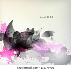 Abstract artistic Background with floral element and black blots