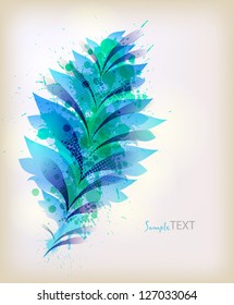 Abstract artistic Background with floral element and blue blots. Vector design.