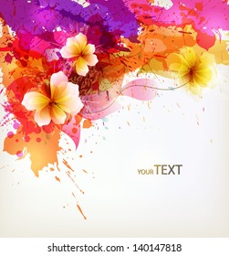 Abstract artistic Background with floral element and colorful blots.