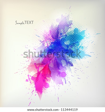 Abstract artistic Background  with floral element and colorful  blots.  ink splattered background