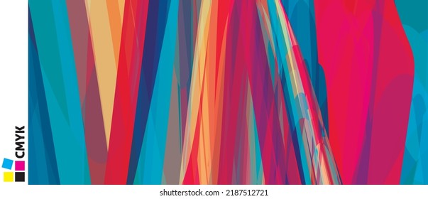 Abstract artistic background with irregular multicolor stripes. Wide saturated vector graphic pattern. CMYK colors