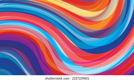 Abstract artistic background with mixed multicolor curved stripes. Saturated vector graphic pattern. CMYK colors