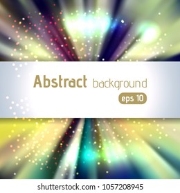 Abstract artistic background with place for text. Color rays of light. Original sparkle design. Yellow, blue, green colors.