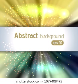 Abstract artistic background with place for text. Color rays of light. Original sparkle design. Yellow, green, black, white colors.