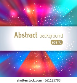 Abstract artistic background with place for text. Pink, blue, red, orange colors. Color rays of light. Original sparkle design 