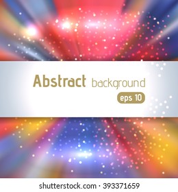 Abstract artistic background with place for text. Color rays of light. Original sparkle design. Pink, blue, orange colors. 