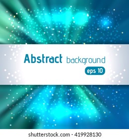 Abstract artistic background with place for text. Color rays of light. Original sparkle design.  Green, blue colors. 