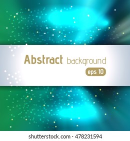 Abstract artistic background with place for text. Color rays of light. Original sparkle design. Green, blue colors.  