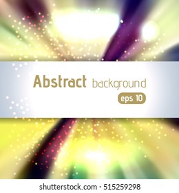 Abstract artistic background with place for text. Color rays of light. Original sparkle design. Yellow, green, brown colors 