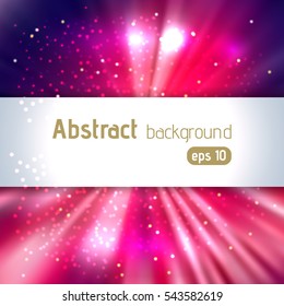 Abstract artistic background with place for text. Color rays of light. Original sparkle design. Pink, purple, blue, white colors.  