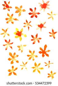 An abstract artistic background texture with bright yellow and orange watercolor florals. Scalable vector graphic