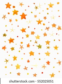 An abstract artistic background texture with bright yellow and orange watercolor stars. Scalable vector graphic
