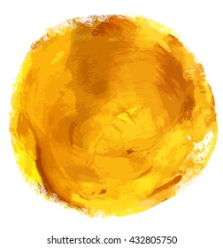 An abstract artistic background texture, a golden circle with a place for text, hand painted on white background to be used as a design element; scalable vector graphic