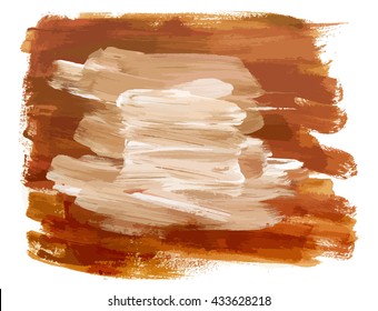 Abstract artistic background texture made up by dark golden colored brush strokes on white background, with more white brush marks in the middle for text; scalable vector graphic