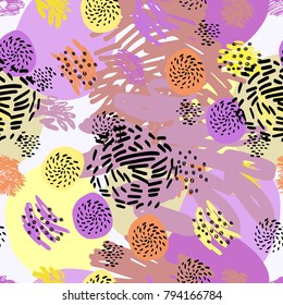 Abstract artistic background. Vector seamless pattern. Unusual decorative design. Collage.