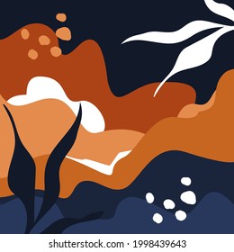 abstract artistic backgrounds with different shapes and floral foliage and plants elements, vector illustration graphic art