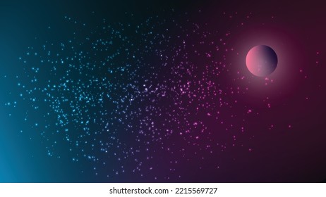 Abstract artistic blue stars red planet deep sky background. 